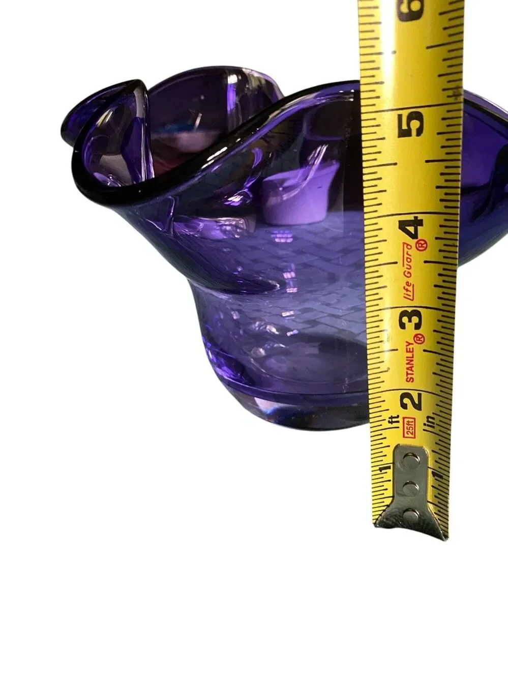 Purple Art Glass Ruffled Bowl Hand Blown Wavy Decorative Candy Dish 6” Vintage